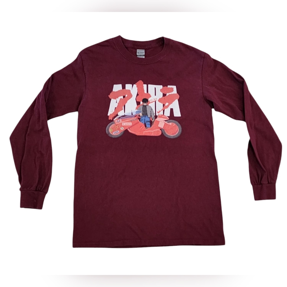 Vtg Y2K Akira Anime Manga Motorcycle Bike Canon Long Sleeve Maroon Shirt Small